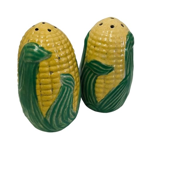 Vintage Ears of Corn Green Husk Salt and Pepper Shakers Japan Yellow Green 4" - Picture 4 of 6